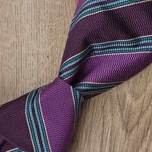 ETRO Italy Abstract Purple Blue Striped Mens‎ Silk Cotton Blend Mens Tie